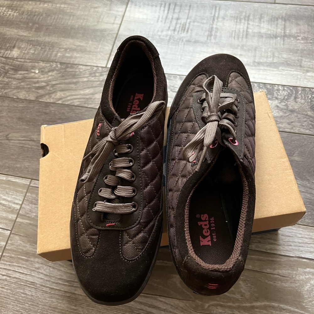 KEDS "WH32676" WOMEN'S ESPRESSO ATHLETIC SNEAKERS SZ 8.5 SUEDE/TEXTILE LIST